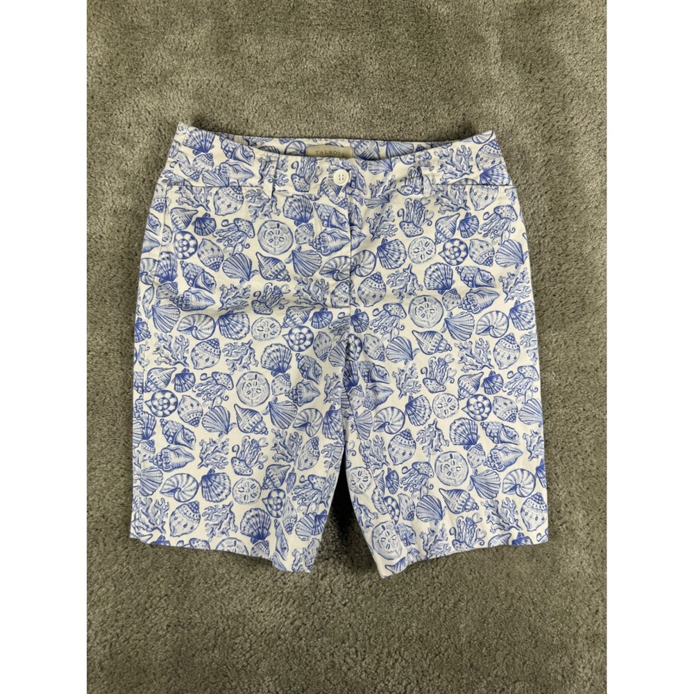 Talbots Womens Blue White Seashell Print Coastal Cotton Stretch Shorts Size 6